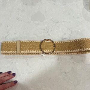 LOFT Beige Woven Belt with Gold Circle Buckle